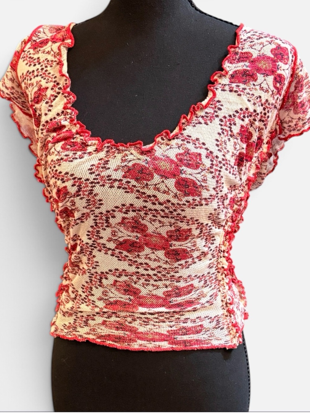 Free People "Oh My Baby" Ruched Floral Ruffle Crop Top • Size Large